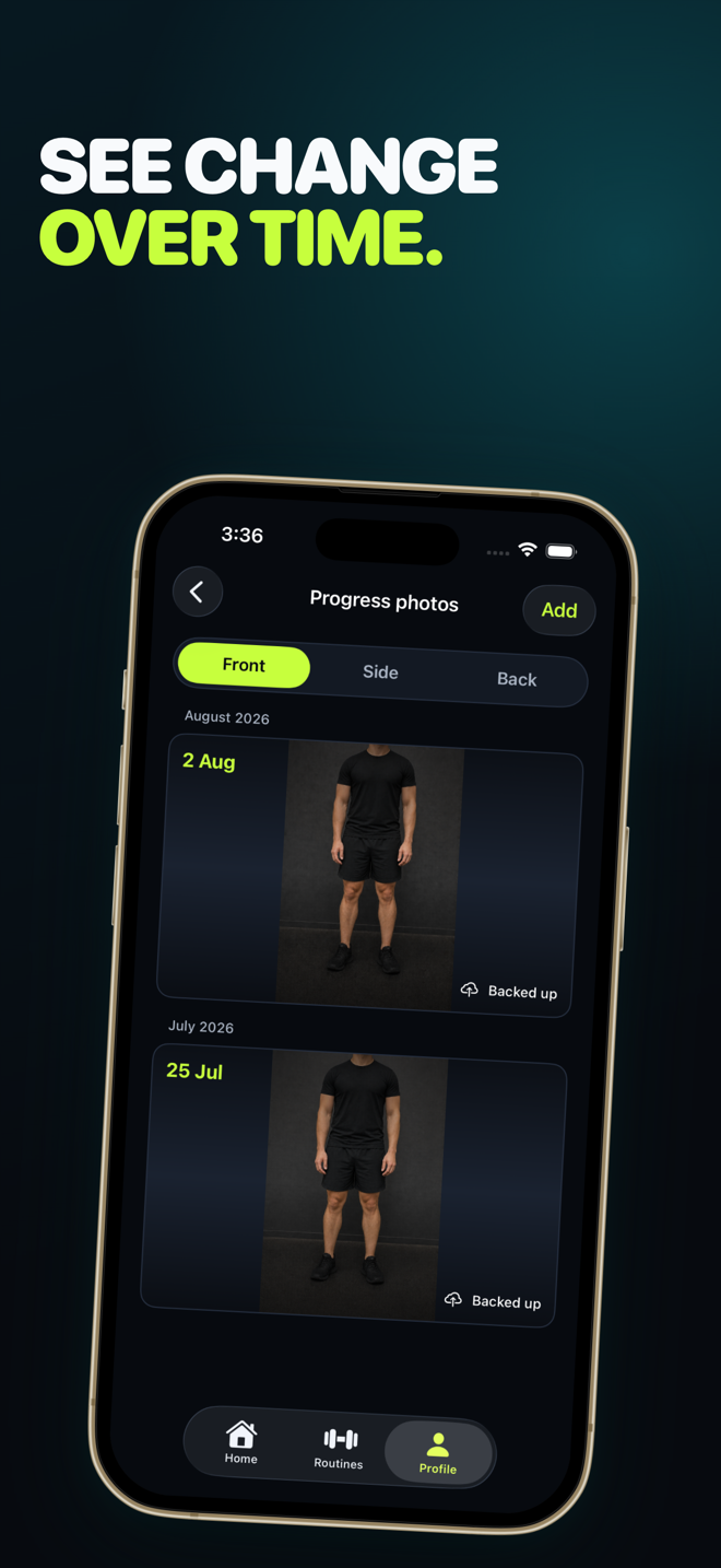 FitMaxx App Store artwork showing progress photos over time